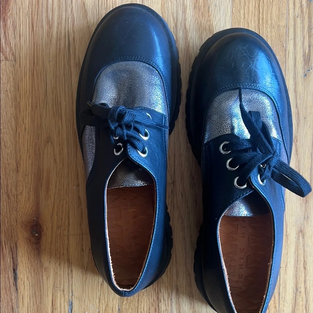 Chie Mihara Black and Silver Lace-Up chunky shoes - Picture 1 of 3